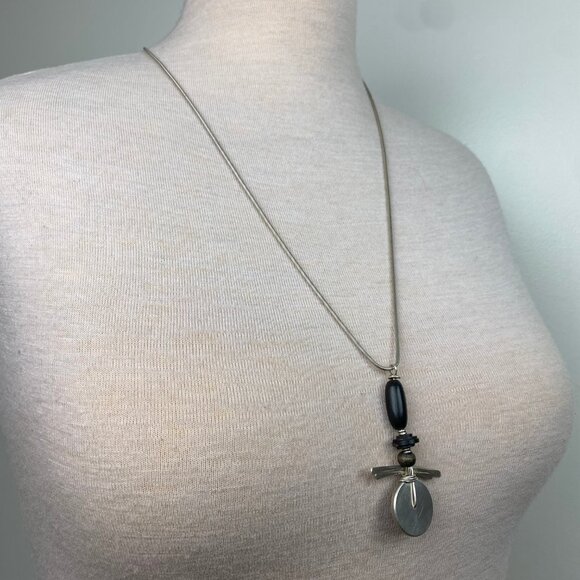 Handmade Brutalist Wire Wrapped Sterling Pendant Necklace 29" - Picture 4 of 8